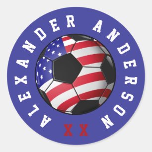 Soccer Ball USA Personalize Classic Round Sticker