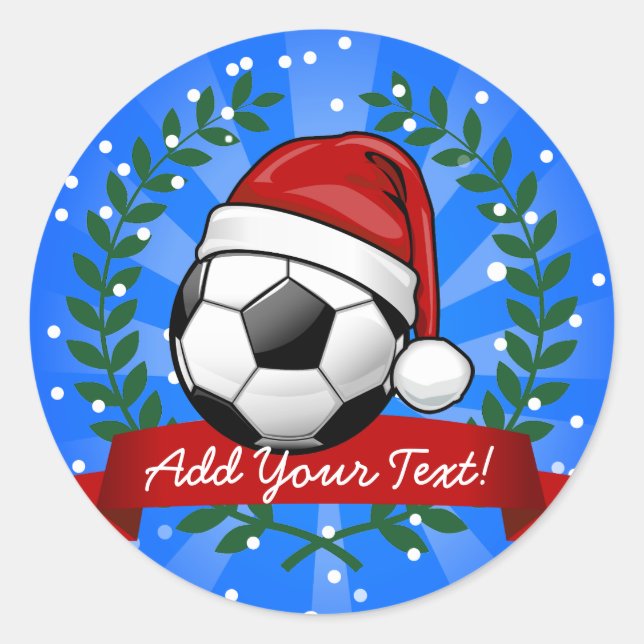 Soccer Ball Wearing a Santa Hat Christmas Classic Round Sticker (Front)