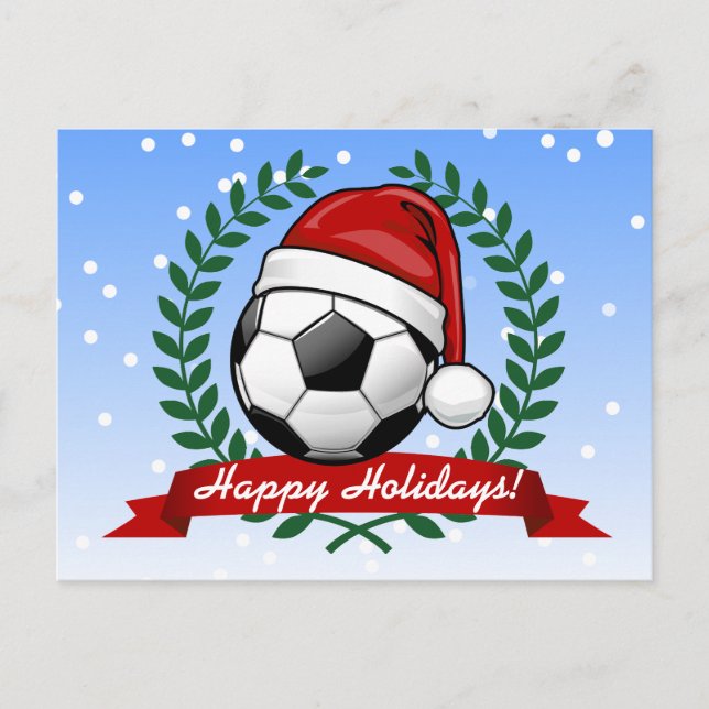 Soccer Ball Wearing a Santa Hat Christmas Holiday Postcard (Front)