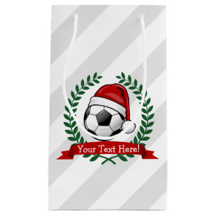 Soccer Ball Wearing a Santa Hat Christmas Small Gift Bag