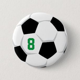 Soccer Ball White Black Green Custom Team Number 2 Inch Round Button