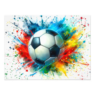 Soccer Ball with Colorful Paint Splatter Photo Print