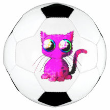 Soccer ball with curly pink kawaii cat