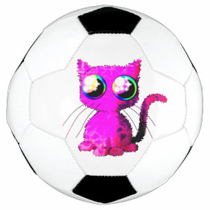 Soccer ball with curly pink kawaii cat