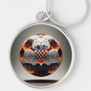Soccer ball with flames and Croatian flag Keychain