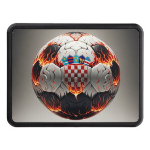 Soccer ball with flames and Croatian flag Trailer Hitch Cover