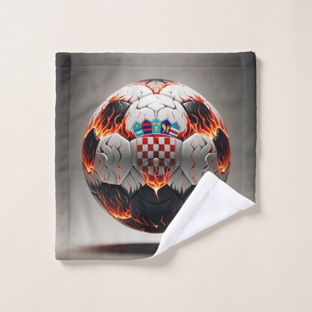 Soccer ball with flames and Croatian flag Wash Cloth (Wash Cloth)