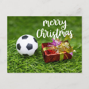 Soccer ball with Gift  Merry Christmas Postcard