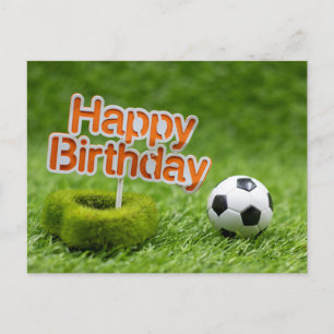Soccer ball with Happy Birthday on Green  Postcard
