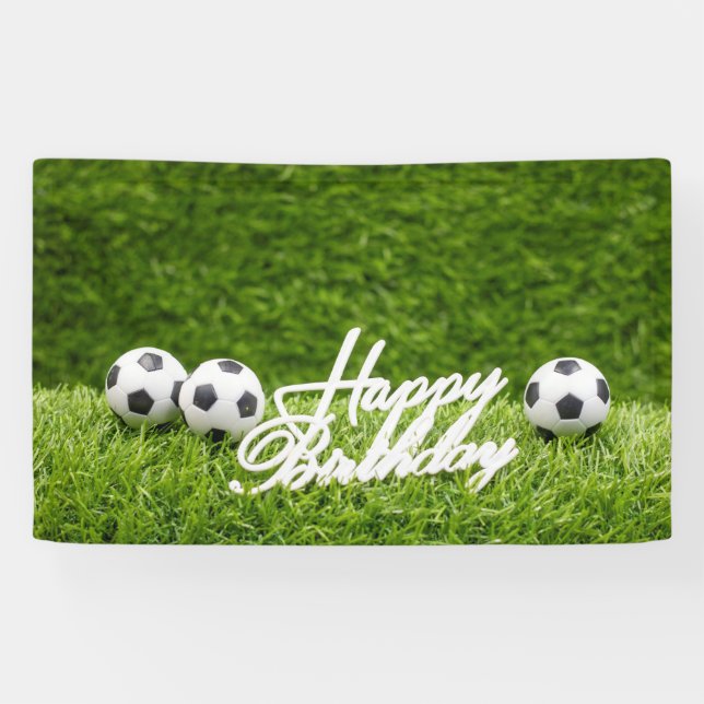 Soccer ball with Happy Birthday sign on green (Horizontal)