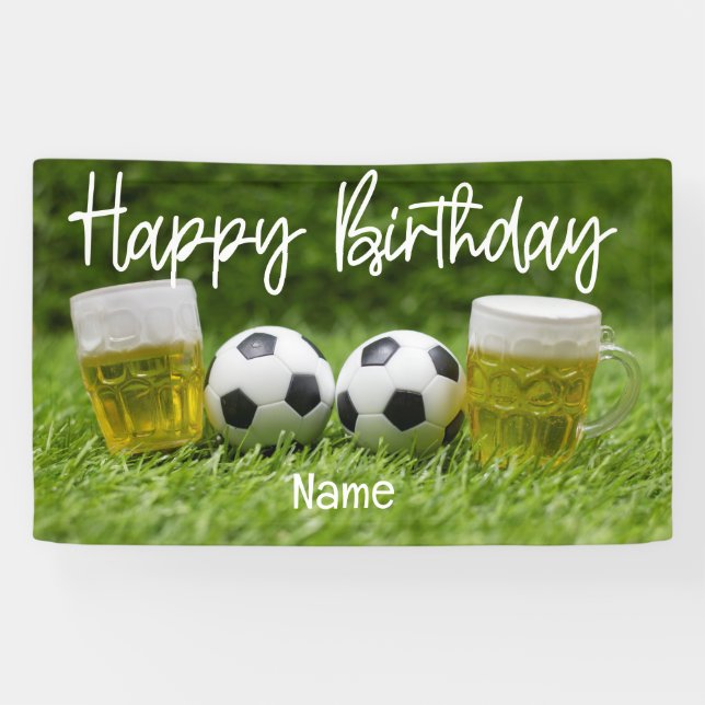 Soccer ball with Happy Birthday with beer  Banner (Horizontal)