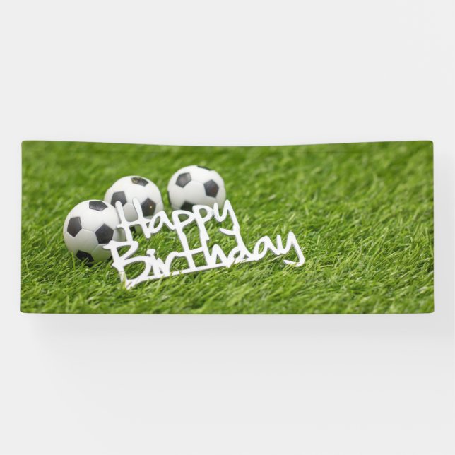 Soccer ball with Happy Birthday word on green  Banner (Horizontal)