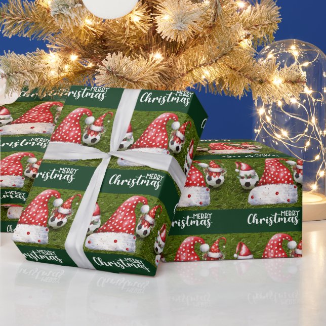 Soccer Ball with Santa Hat  Wrapping Paper (Holidays)