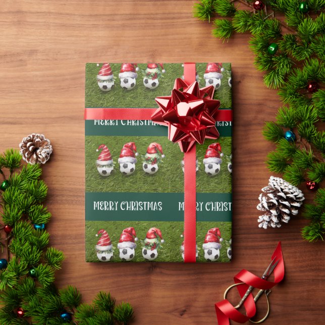 Soccer Ball with Santa Hat  Wrapping Paper (Holiday Gift)