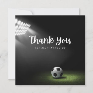 Soccer ball with thank all what you do on green  p