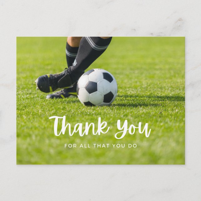 Soccer ball with thank all what you do on green  postcard (Front)