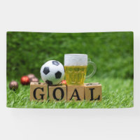 Soccer ball with word Goal and Beer on green 