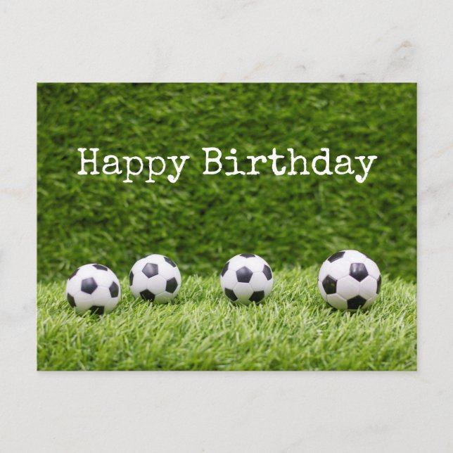 Soccer ball with word  Happy Birthday on green  Postcard (Front)