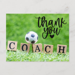Soccer ball with word Thank you  Coach Postcard