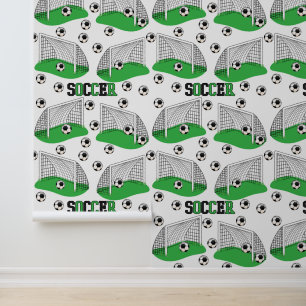 Soccer Balls and Net Text Art Sports Pattern Wallpaper