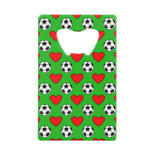 Soccer Balls And Red Hearts Drawing Credit Card Bottle Opener