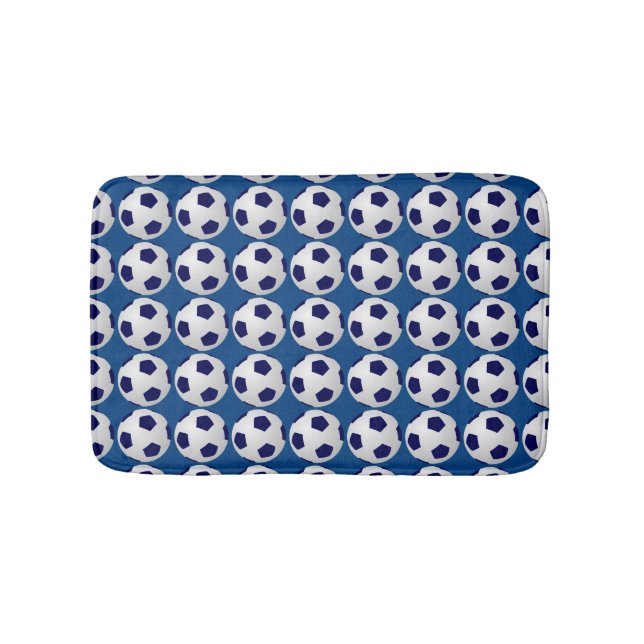 Soccer Balls Choose Your Colour Plush Blue White Bath Mat (Front)