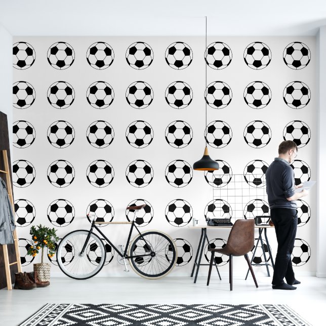 Soccer Balls Football Peel and Stick  Wallpaper (Living Room)