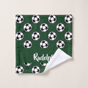 Soccer balls green pattern wash cloth