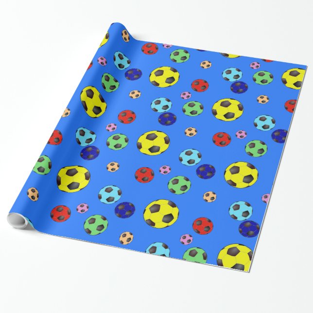 Soccer Balls In Many Colours Wrapping Paper (Unrolled)
