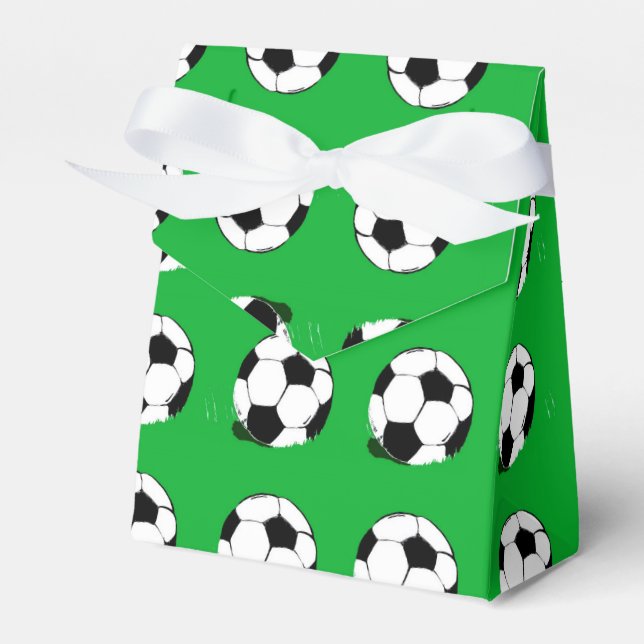 Soccer Balls Pattern Green Tent Favour Boxes (Front Side)