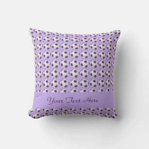 Soccer Balls, Purple and White, Name, Square Throw Pillow