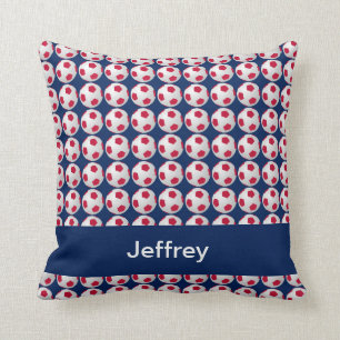 Soccer Balls, Red, White & Blue, 16" Square  Throw Pillow