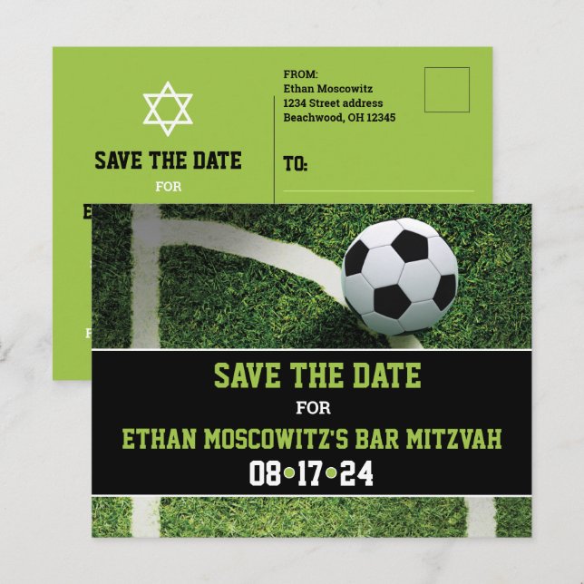 Soccer Bar Mitzvah Enregistrer la carte Date (Devant / Derrière)