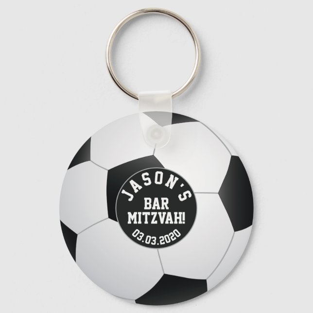 Soccer Bar Mitzvah Favour Keychain Black White (Front)