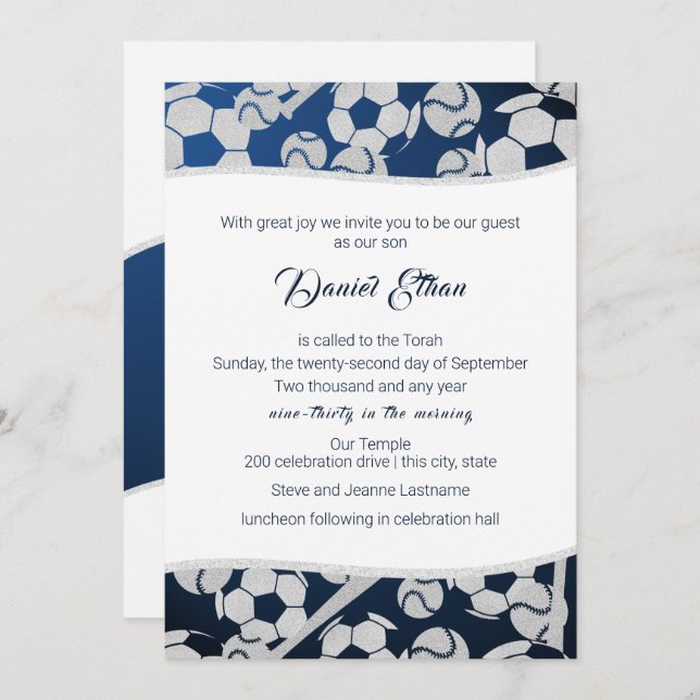 Soccer Baseball Sport Bar Mitzvah Invitation (Front/Back)