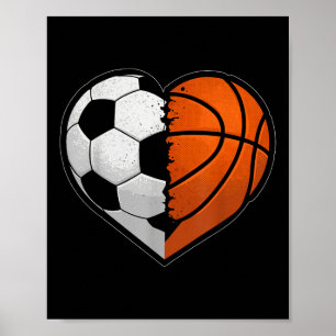 Soccer Basketball Ball Heart Sports Lover Valentin Poster