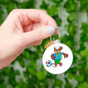 Soccer Bear Playing Football in Sports Outfit  Keychain