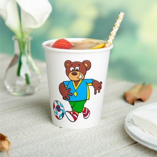 Soccer Bear Playing Football in Sports Outfit  Paper Cups
