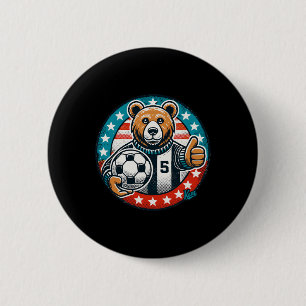 Soccer Bear Thumb Goes Up Usa Flag Style Design  2 Inch Round Button