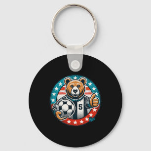Soccer Bear Thumb Goes Up Usa Flag Style Design  Keychain