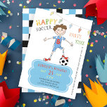 Soccer birthday boy 5th years funny sports party invitation<br><div class="desc">Soccer / football little boy birthday party invitation featuring a funny kid character dressed in sports outfit with the age number on the t-shirt.                Easy to personalize with your details!</div>