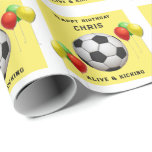 Soccer Birthday Gift Wrapping Paper<br><div class="desc">Creative soccer birthday gift wrap featuring soccer ball and balloons for player,  coach or football team sports fan. To personalize edit text to add name.</div>
