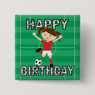Soccer Birthday Girl 1 Red and White 2 Inch Square Button