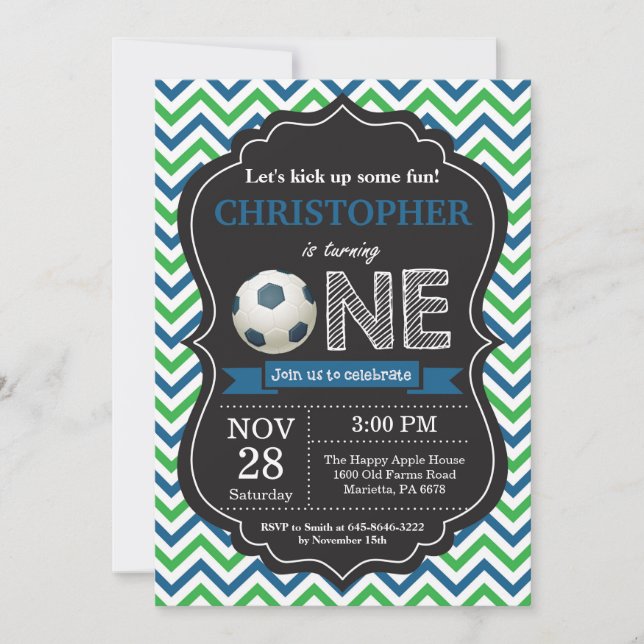 Soccer Birthday Invitation 1st Birthday Party (Front)