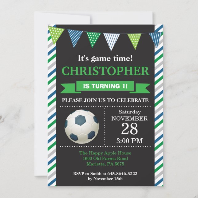 Soccer Birthday Invitation 1st Birthday Party (Front)
