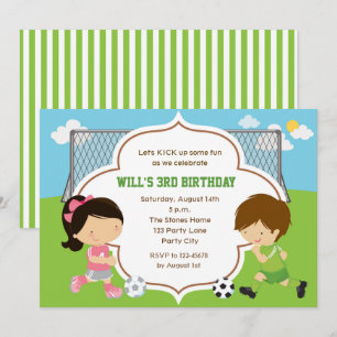 Soccer Birthday Invitation (Boy & Girl) with Goal