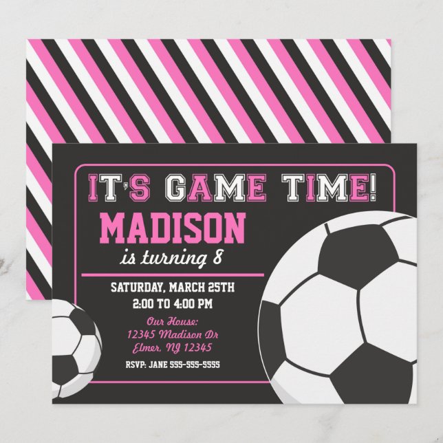 Soccer Birthday Invitation Chalkboard Girl (Front/Back)