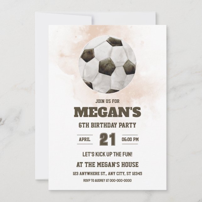 Soccer Birthday Invitation Red Watercolor Unisex (Front)
