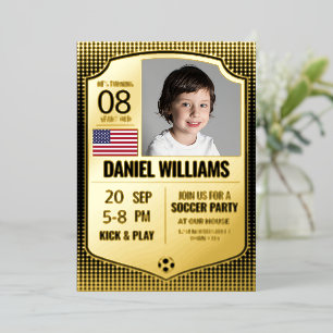 Soccer Birthday Invite, Football Shield Gold