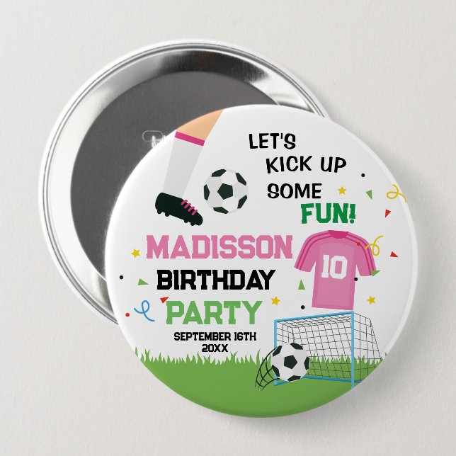 Soccer Birthday party  4 Inch Round Button (Front & Back)